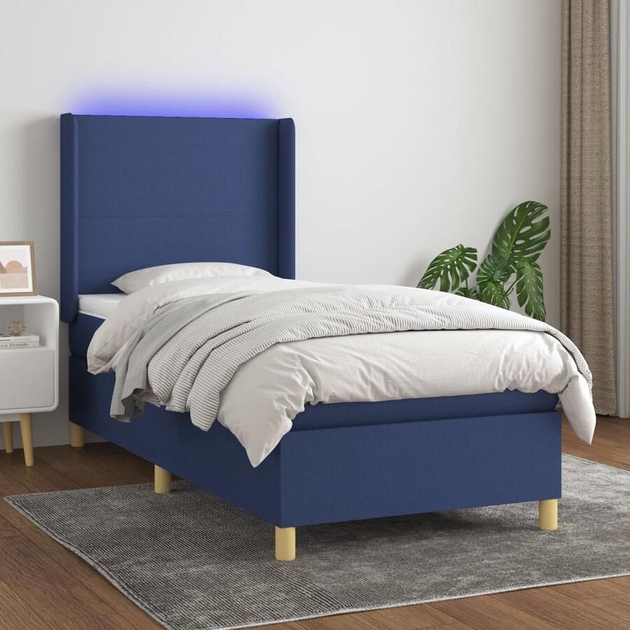 VidaXL Boxspring Blauw Inclusief Matras en LED Boxspring Bed Slaapcomfort Led Lamp Blauwe Kamer Modern Design Bedroom Furniture - Foto 2
