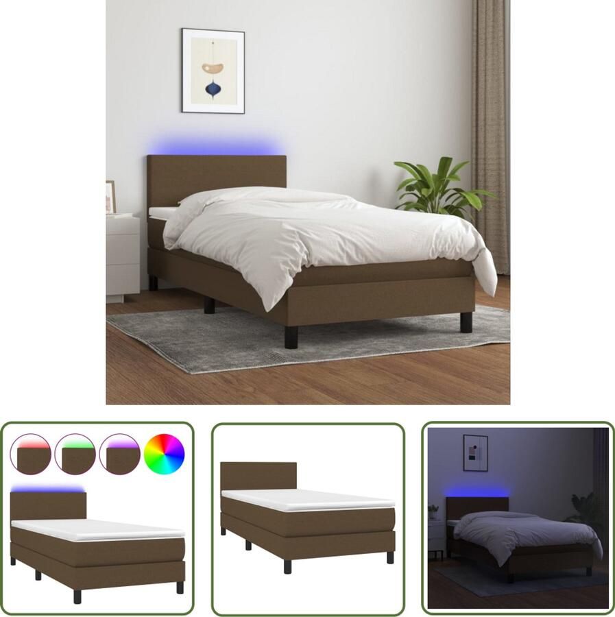 VidaXL Boxspring Matras & LED Donkerbruin 80x200 cm Boxspring Led Bed Pocketveer Matras Bruine Boxspring Slaapcomfort Hoofdbord Design Bed Bedroom Furniture