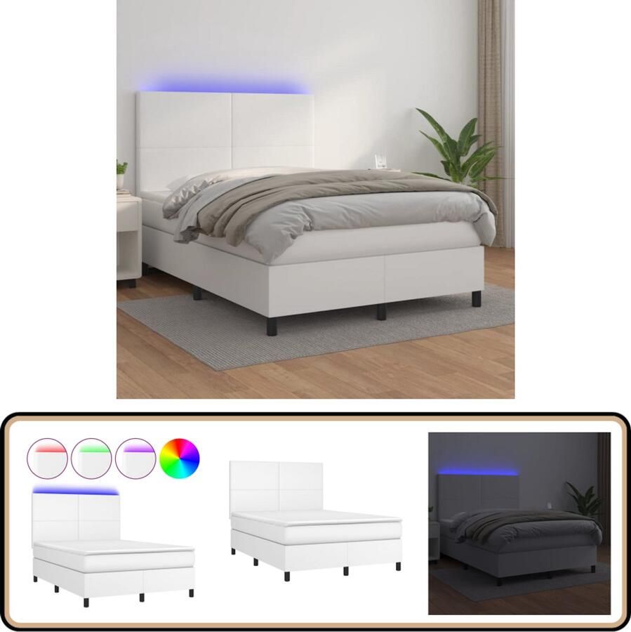 VidaXL Boxspring Matras en LED Kunstleer 140x200cm Boxspring Bed Led Bed Kunstleder Bed Pocketveer Matras Slaapcomfort