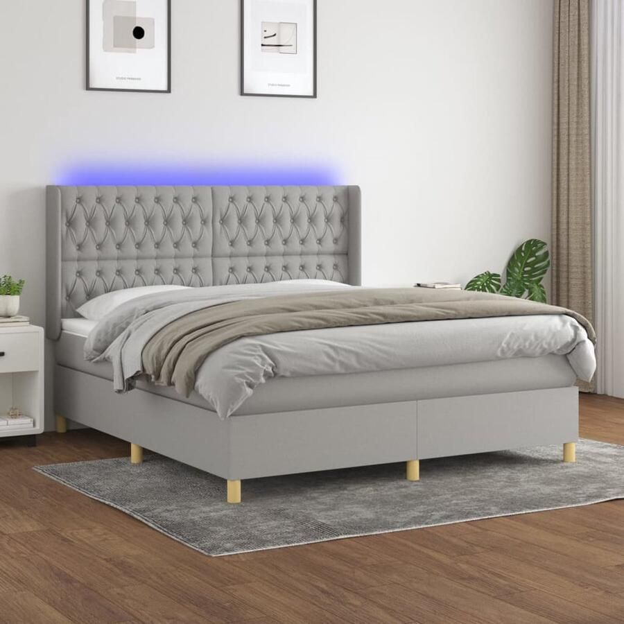 VidaXL Boxspring Matras en LED Stof Lichtgrijs 180x200 Boxspring Led Bed Verstelbare Hoofdbord Pocketveer Matras Huidgevend Topmatras Slaapcomfort Design Bed Bedroom Furniture - Foto 2