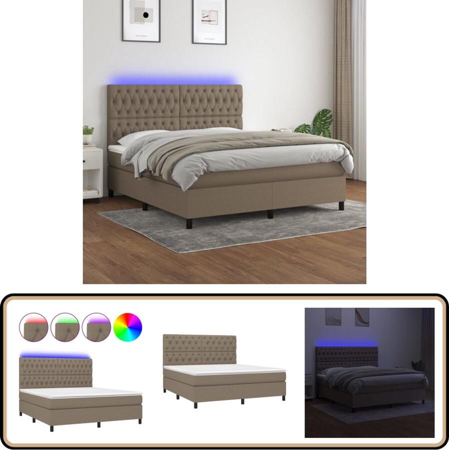 VidaXL Boxspring Matras en LED Taupe 160x200 cm Boxspring Led Bed Pocketed Spring Mattress Boxsprings Kopen Taupecouleur Tweepersoonsbed King Size Bed