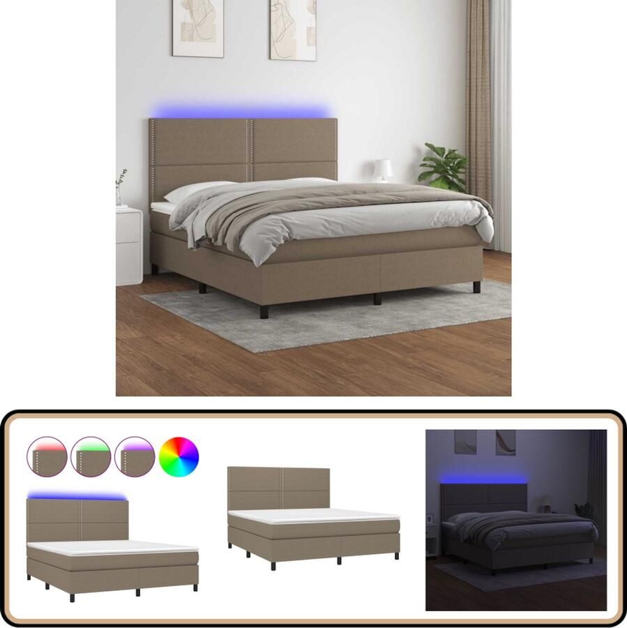 VidaXL Boxspring Matras & LED Taupe 180x200 cm Boxspring Led Boxspring Met Led Slaapcomfort Slaapkamers