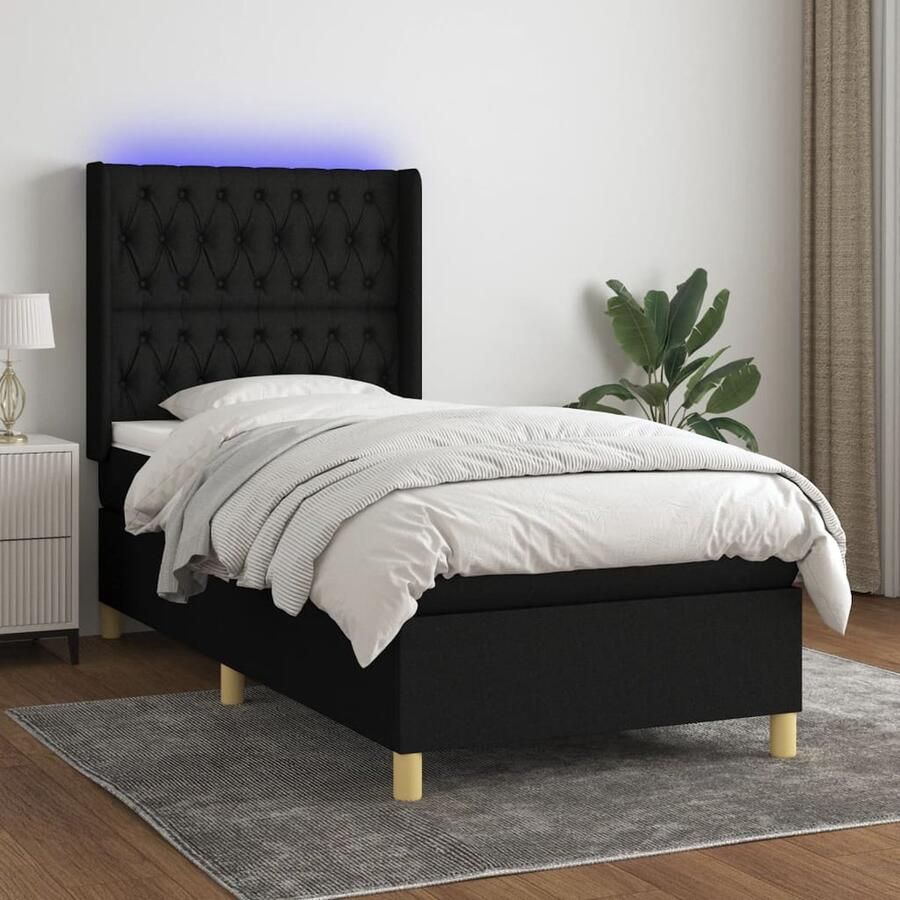 VidaXL Boxspring Matras en LED Zwart 100x200 cm Boxspring Led Boxspring Met Led Slaapcomfort Slaapkamers Design Bed Zwarte Boxspring Tweepersoons Boxspring - Foto 2