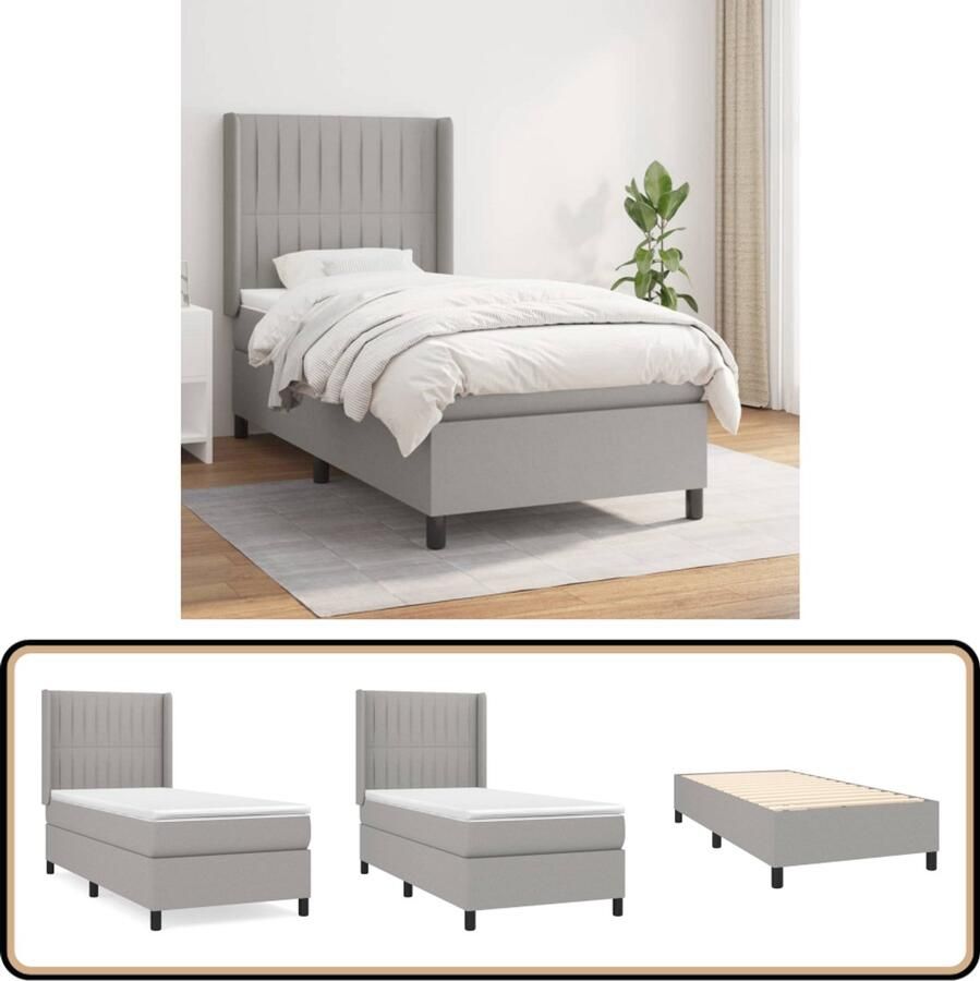 VidaXL Boxspring Matras Lichtgrijs 80x200 cm Boxspringbed Slaapcomfort Pocketvering Middenhard Grijs