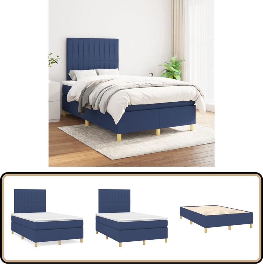 VidaXL Boxspring Matras Stof Blauw 120x200 cm Boxspringbed Slaapcomfort Pocketveermatras Hoofdboard Blauwe Kamer Bedroom Furniture
