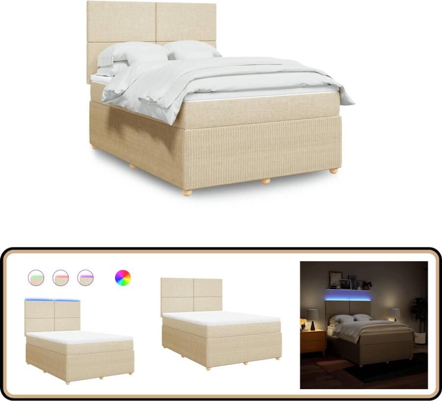 VidaXL Boxspring Matras Stof crème 160x200 cm Boxspring Tweepersoons Bed Boxspring Bed Creme Kleurige Bed Led Lampen Bed