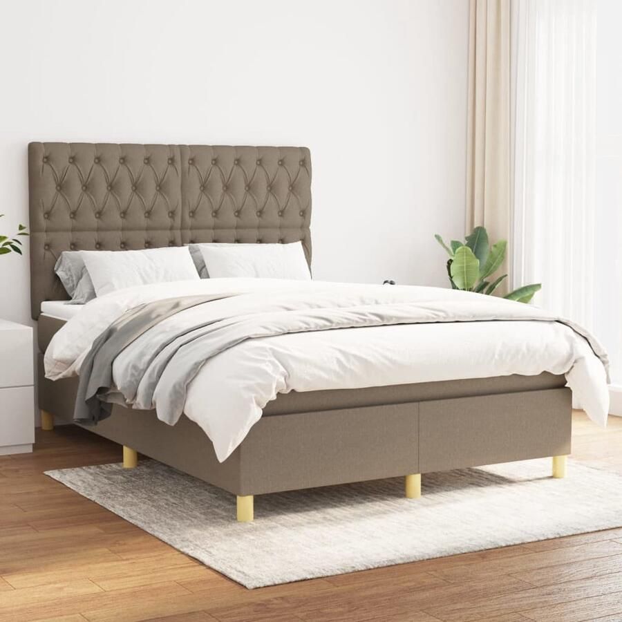VidaXL Boxspring Matras Stof Taupe 140x190 cm Boxspringbed Slaapcomfort Boxspring Tweepersoonsbed Frame Bed
