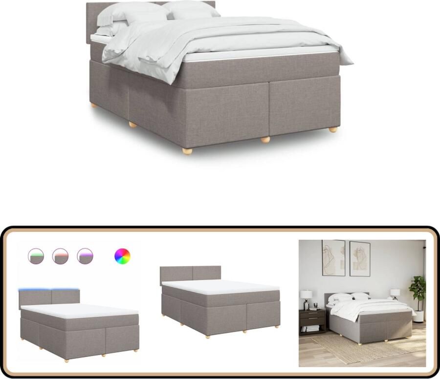 VidaXL Boxspring Matras Stof Taupe 160x200 cm Boxspring Boxspringbed Tweepersoonsbed Matras Stoffen Bed