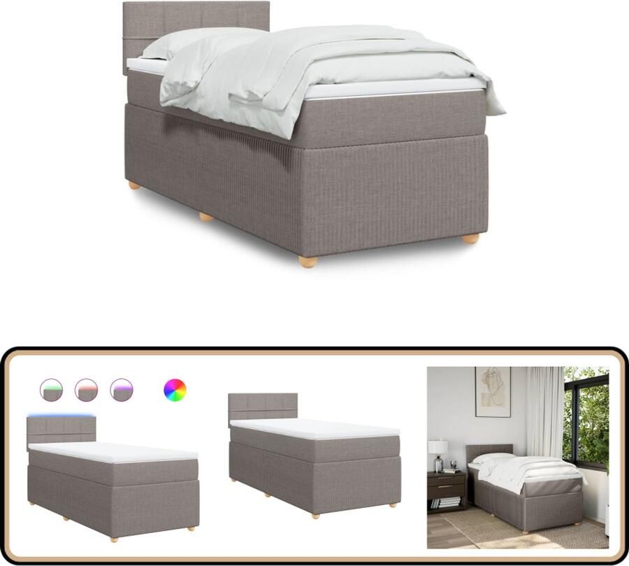 VidaXL Boxspring Matras Stof Taupe 90x200 cm Boxspring Boxspringbed Tweepersoonsbed Matras Stoffen Bed