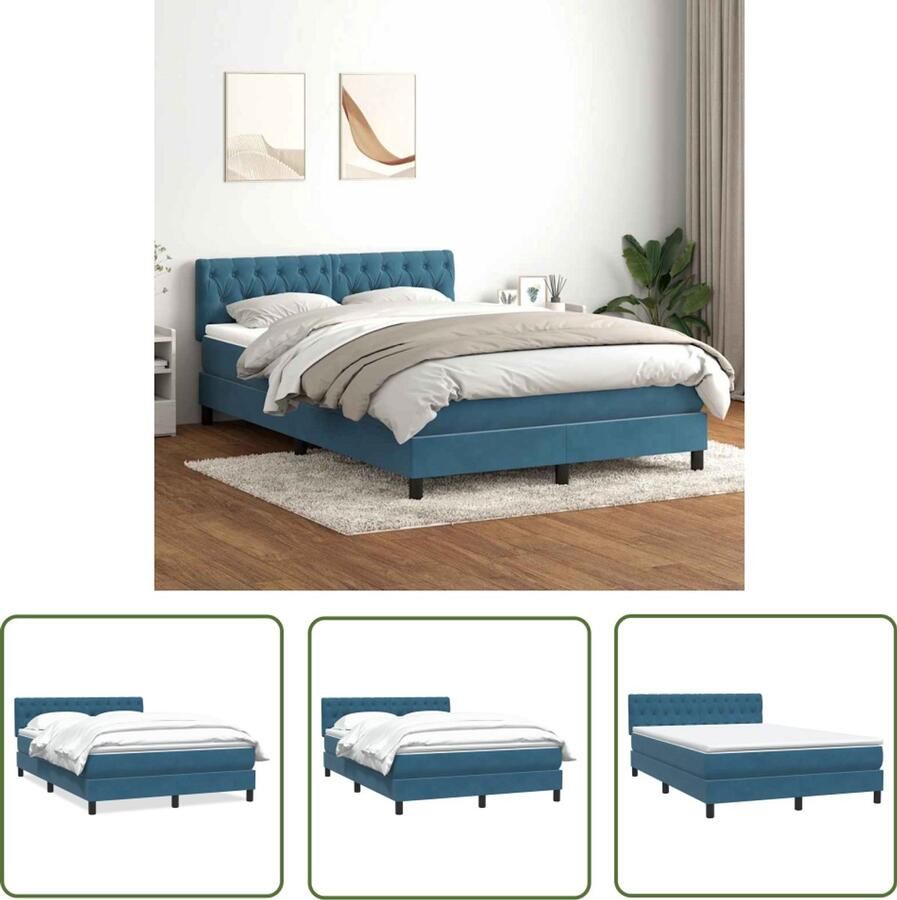 VidaXL Boxspring met Fluwelen Bekleding Donkerblauw Boxspring Donkerblauw Fluweel Boxspringbed Tweepersoonsbed Kingsize Bed Slaapkamerdecoratie Luxe Bed Comfortabel Bed Matrasset Complete Levering