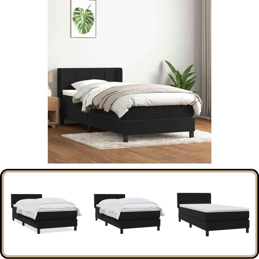 VidaXL Boxspring met fluwelen matras Zwart 90x220cm Boxspring Tweepersoonsbed Fluweel Bed Zwarte Boxspring Luxe Boxspring Set Slaapcomfort Matras Topmatras Bedroom Furniture Slaapkamerinrichting