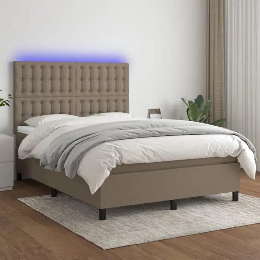 VidaXL Boxspring met LED 140x190 cm Taupe Boxspring Bed Frame Led Lamp Boxspring Met Matras Taupecouleur