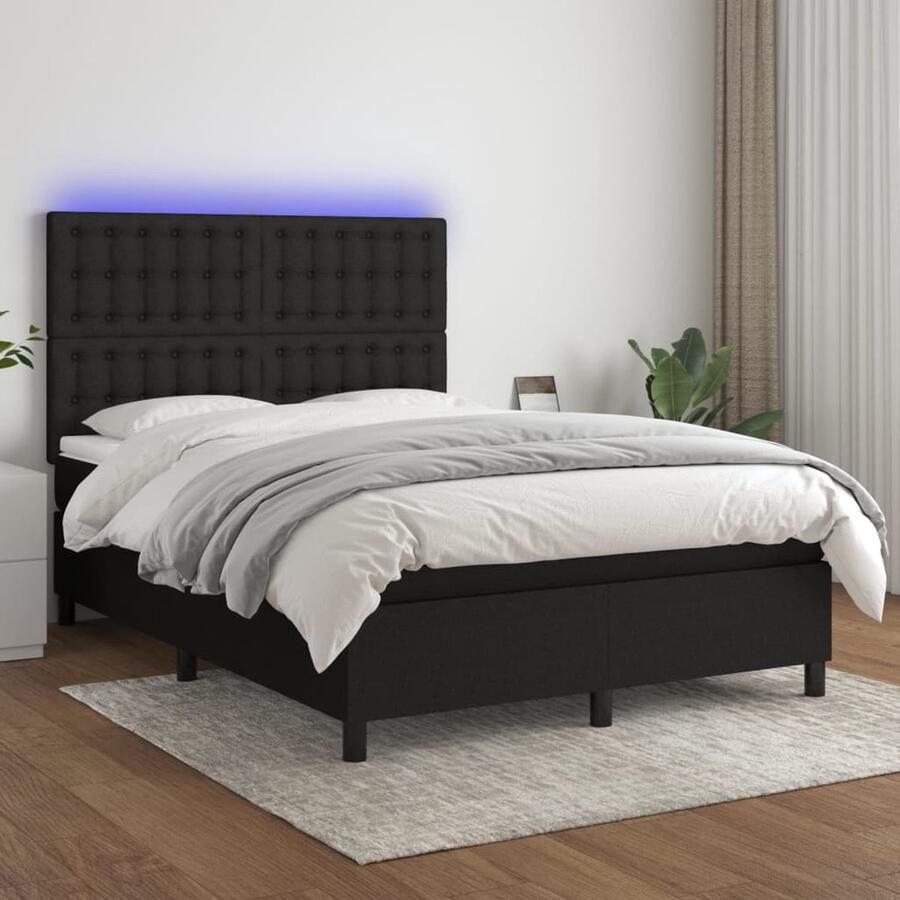VidaXL Boxspring 140x190 cm met LED en Matras Boxspring Led Bed Slaapcomfort Pocketveer Matras Hoofdbord Design Bed Tweepersoonsbed Zware Boxspring - Foto 2