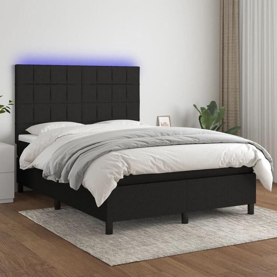 VidaXL Boxspring met LED 140x200 cm Zwart Boxspring Led Boxspring Met Led Slaapcomfort Slaapkamers Zwarte Boxspring Tweepersoons Boxspring 140x200 Adjustable Headboard - Foto 2