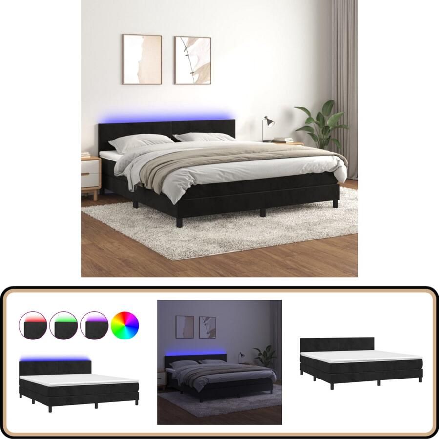 VidaXL Boxspring met LED 160x200 cm Fluweel Zwart Boxspring Led Bed Velvet Bed Tweepersoonsbed King Size Bed