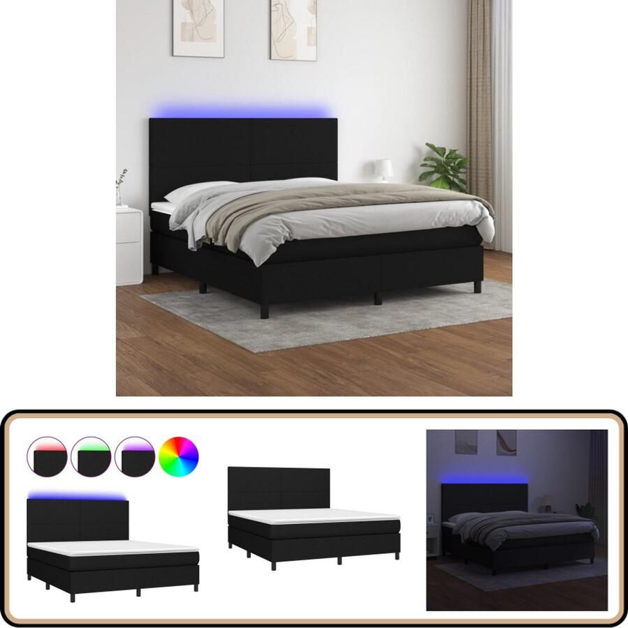 VidaXL Boxspring met LED 160x200 cm Zwart Boxspring Bed Led Lamp Pocketed Spring Mattress Hoofdbord Slaapcomfort Design Bed Boxspring Frame