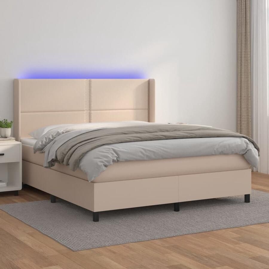 VidaXL Boxspring met LED 180x200 cm Cappuccino Boxspring Bed Led Bed Kapstok Bedroom Furniture Bruine Boxspring Lederlook Bed King Size Bed - Foto 2