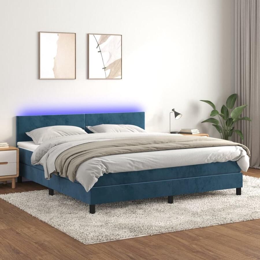 VidaXL Boxspring met LED 180x200 cm Donkerblauw Boxspring Donkere Blauwe Boxspring Fluweel Boxspring Led Boxspring Met Led Pocketed Spring Mattress - Foto 2