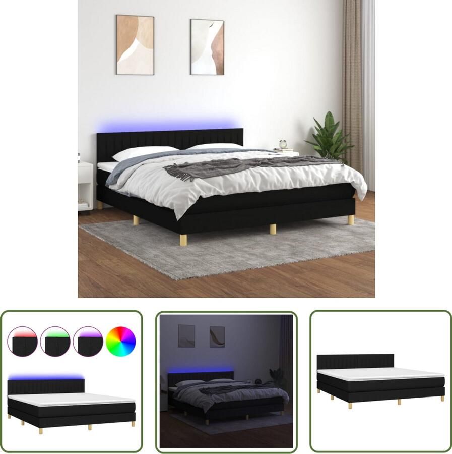 VidaXL Boxspring met LED 180x200 cm Zwart Boxspring Bed Boxspring Led Lampje Elektrisch Hoofdbord Pocketed Spring Mattress Slaapcomfort Bedroom Furniture