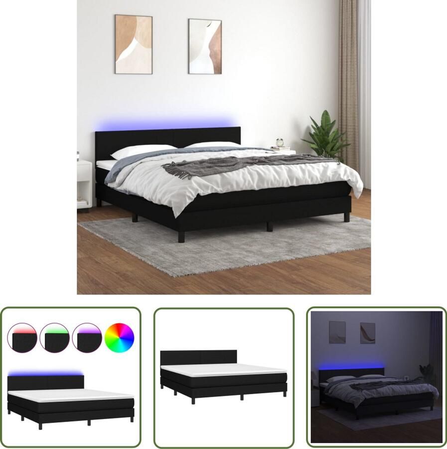 VidaXL Boxspring met LED 180x200 cm Zwart Boxspring Led Boxspring Met Led Slaapcomfort Slaapkamers Design Bed Zwarte Boxspring Tweepersoons Boxspring