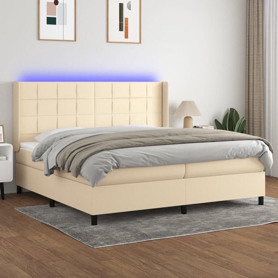 VidaXL Boxspring met LED 200x200 cm crèmekleurig Boxspring Boxsprings Creme Kleurig Bed Led Lampje Bed Elektrisch Bed Tweepersoons Bed King Size Bed Pocketed Veren Matras Hoogstaand Bed Luxueus Bed - Foto 2