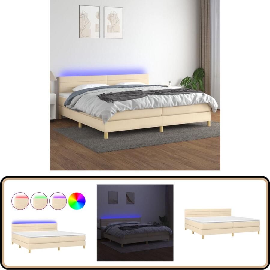 VidaXL Boxspring met LED 200x200 cm Crèmekleurig Boxspring Led Boxspring Creme Boxspring Tweepersoons Boxspring Met Led