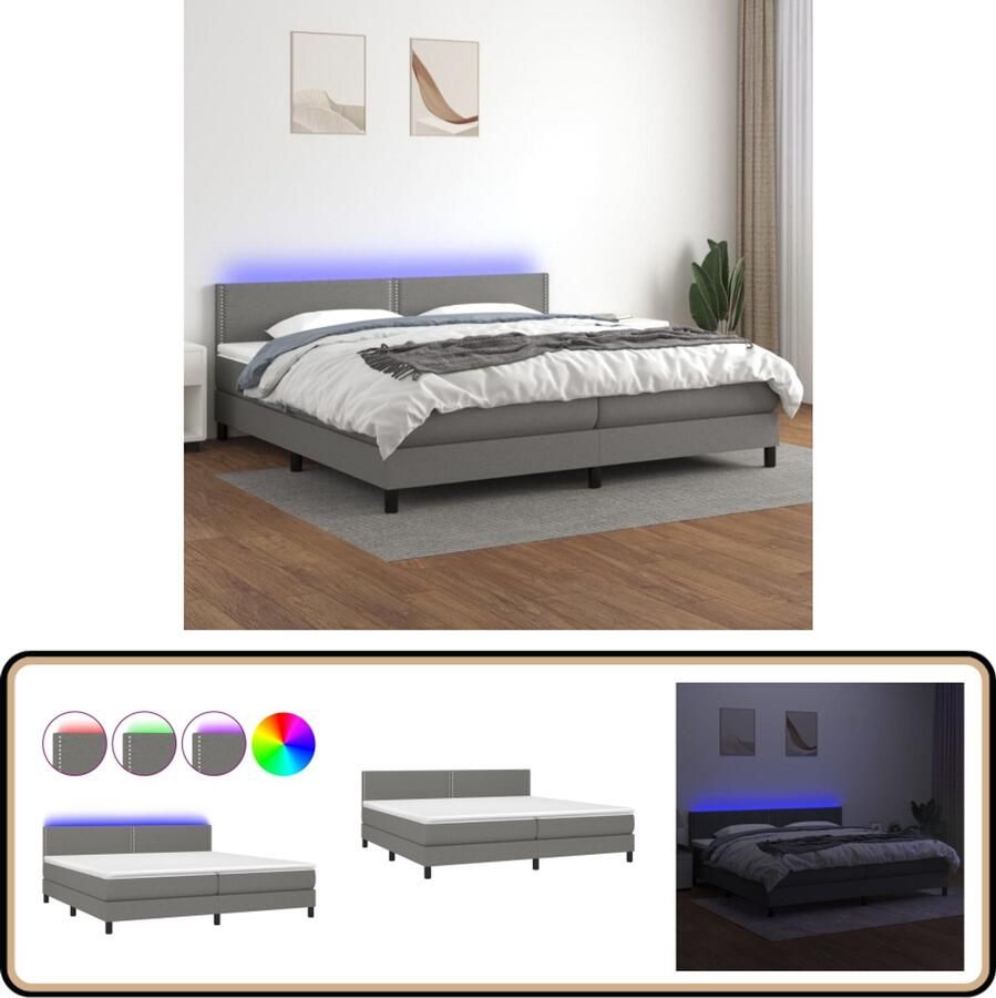 VidaXL Boxspring Met LED 200x200 cm Donkergrijs Boxspring Led Bed Donkere Grijze Boxspring Pocketed Spring Mattress Adjustable Headboard