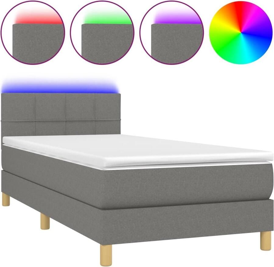 Vida XL Boxspring met matras en LED stof donkergrijs 90x190 cm SKU: V3133598 - Foto 2