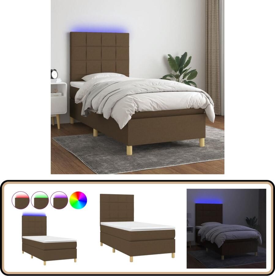 VidaXL Boxspring met LED 90x190 cm Donkerbruin Boxspring Donkere Kleuren Lederlook Elektrisch Verstelbare Hoofdbord Led Verlichting