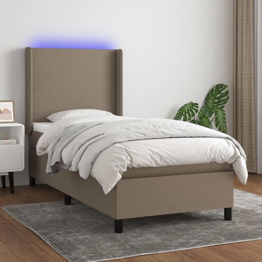 VidaXL Boxspring met matras en LED Taupe 100x200 cm Boxspring Led Boxspring Met Led Taupe Boxspring Tweepersoons Boxspring Pocketveer Matras Slaapcomfort - Foto 2