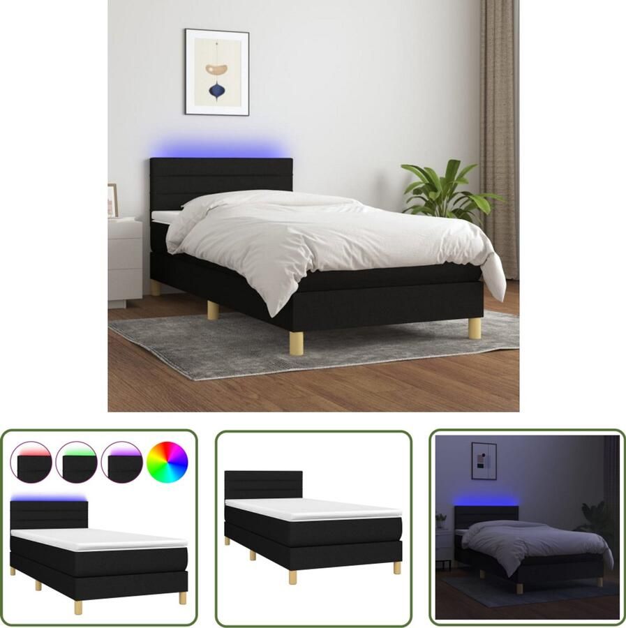 VidaXL Boxspring met Matras en LED Zwart 100x200 cm Boxspring Bed Slaapcomfort Led Verlichting Boxspring Frame Elektrisch Verstelbare Hoofdbord Pocketed Veren Matras Huidgevriendelijk Topmatras