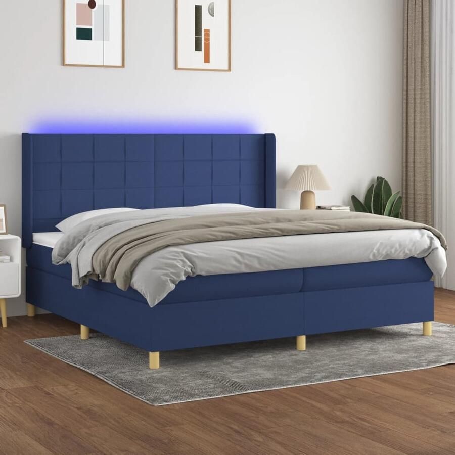 VidaXL Boxspring met LED Blauw 200x200 cm Boxspring Led Bed Boxspring Met Led Tweepersoons Bed Blauwe Boxspring Pocketed Veren Matras - Foto 2
