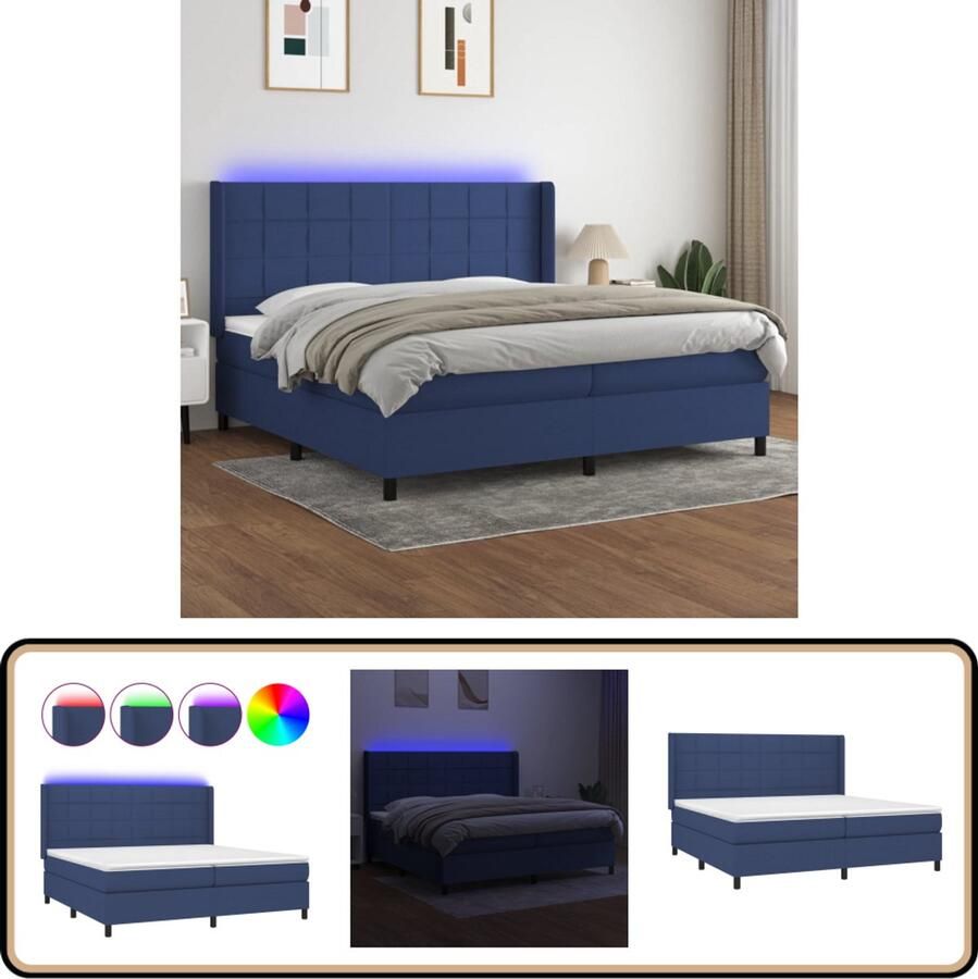 VidaXL Boxspring met LED Blauw 200x200 cm Boxspring Led Bed Slaapcomfort Pocketveer Matras Blauwe Boxspring
