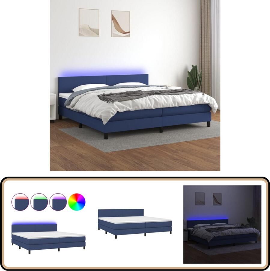 VidaXL Boxspring met LED Blauw 200x200 cm Boxspring Led Lamp Slaapcomfort Slaapkamers Tweepersoonsbed Blue Bedroom Furniture
