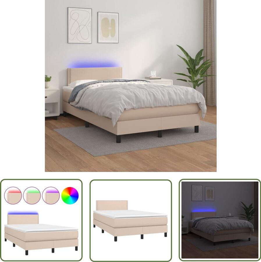 VidaXL Boxspring met LED Cappuccino 120x200 cm Boxspring Led Bed Kapstok Kunstleder Bed Adjustable Headboard