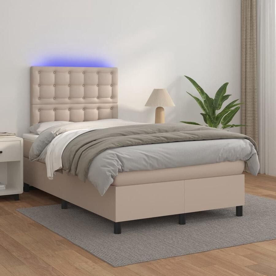 VidaXL Boxspring met LED Cappuccino 120x200 cm Boxspring Lederlook Bed Led Bed Kapstok Hoofdbord Verstelbaar Tweepersoons Bed - Foto 2
