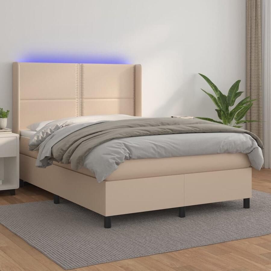 VidaXL Boxspring met LED Cappuccino 140x200cm Boxspring Led Boxspring Bruine Boxspring Kunstleder Boxspring Slaapcomfort Slaapkamers - Foto 2