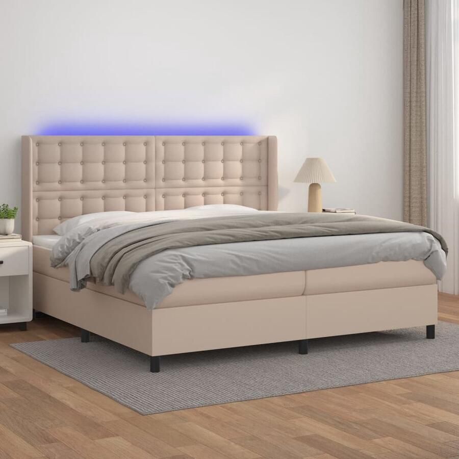 VidaXL Boxspring met LED Cappuccino 200x200 cm Boxspring Bed Lederlook Bed Led Bed Elektrisch Bed Hoofdbord Pocketed Spring Mattress Slaapcomfort - Foto 2