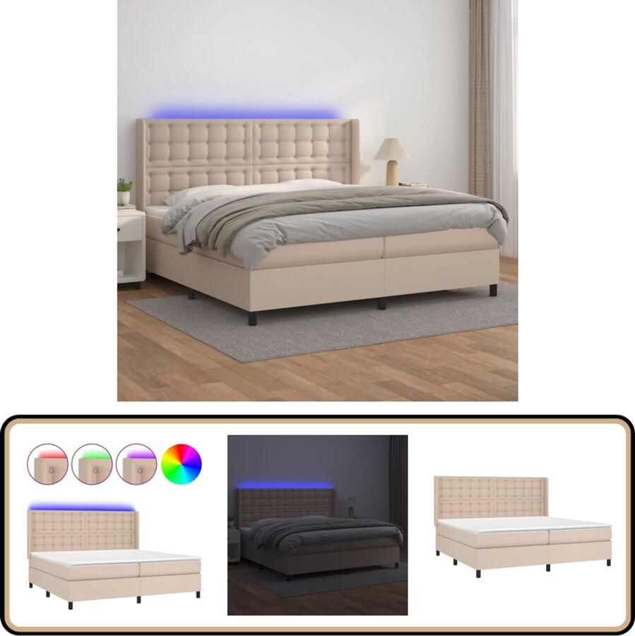 VidaXL Boxspring met LED Cappuccino 200x200 cm Boxspring Bed Lederlook Bed Led Bed Elektrisch Bed Hoofdbord Pocketed Spring Mattress Slaapcomfort