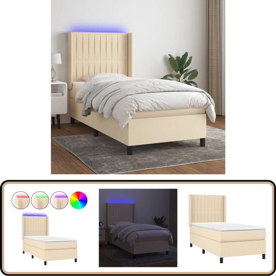 VidaXL Boxspring met LED crèmekleurig 80x200 cm Boxspring Bed Verstelbare Hoofdbord Led Verlichting Pocketvering Matras Creme Kleurtje