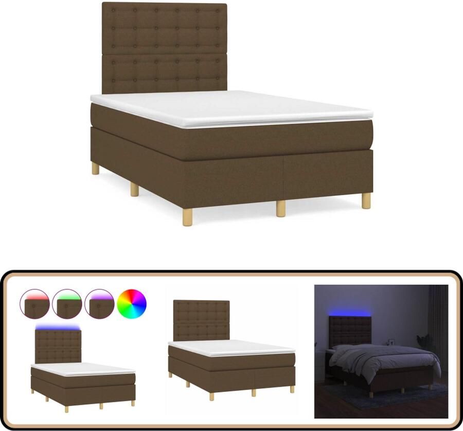 VidaXL Boxspring met LED Donkerbruin 120x190 cm Boxspring Donkere Kleuren Lederlook Slaapcomfort Led Verlichting