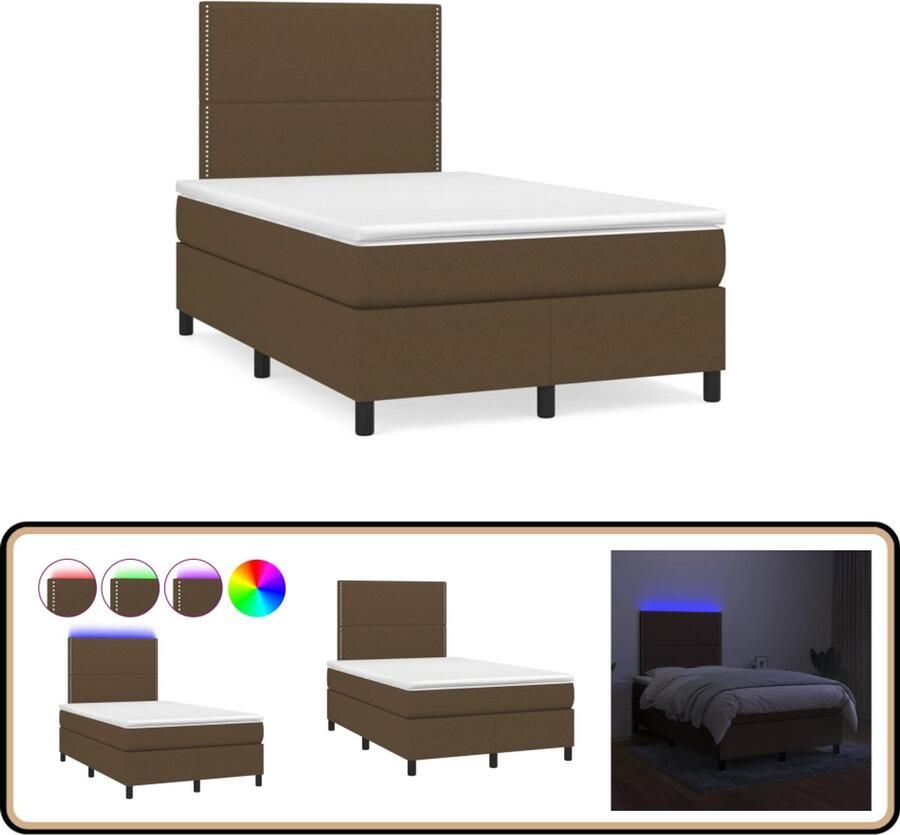 VidaXL Boxspring met LED donkerbruin 120x190 cm Boxspring Tweepersoons Bed Bruine Bed Lederlook Bed Led Lampje Bed