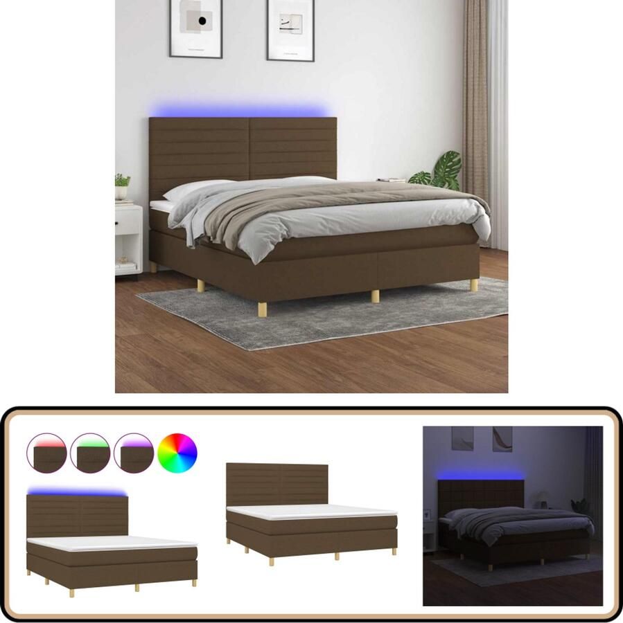 VidaXL Boxspring met LED Donkerbruin 180x200 cm Boxspring Led Boxspring Donkere Bruine Boxspring Tweepersoons Bed Pocketveer Matras