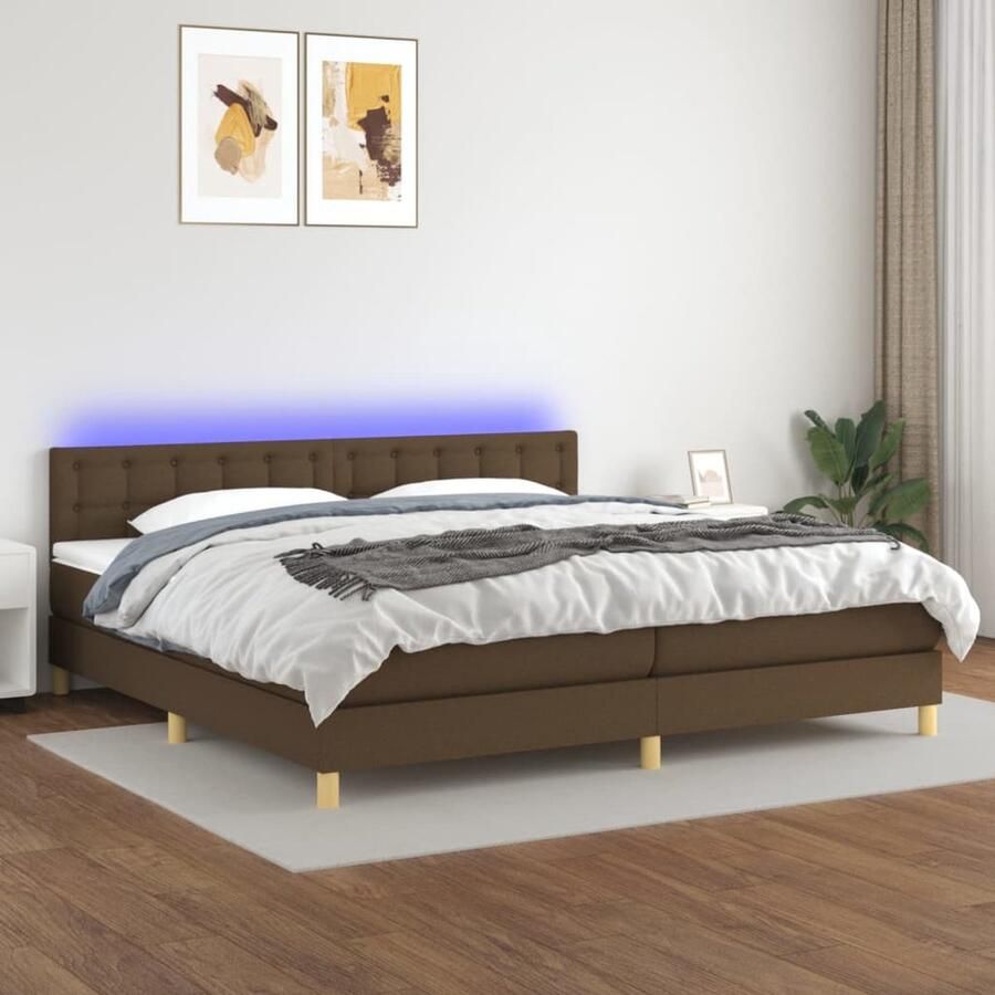 VidaXL Boxspring met LED Donkerbruin 200x200 cm Boxspring Donkere Bruine Boxspring Led Boxspring Met Led Pocketed Veren Matras Lederlook Boxspring Slaapcomfort Bedroom Furniture - Foto 2
