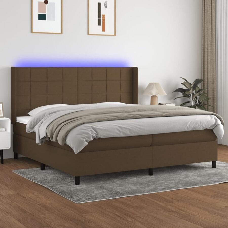 VidaXL Boxspring met LED Donkerbruin 200x200 cm Boxspring Donkere Kleuren Lederlook Slaapcomfort Led Verlichting Hoofdbord Tweepersoonsbed Design Bed - Foto 2