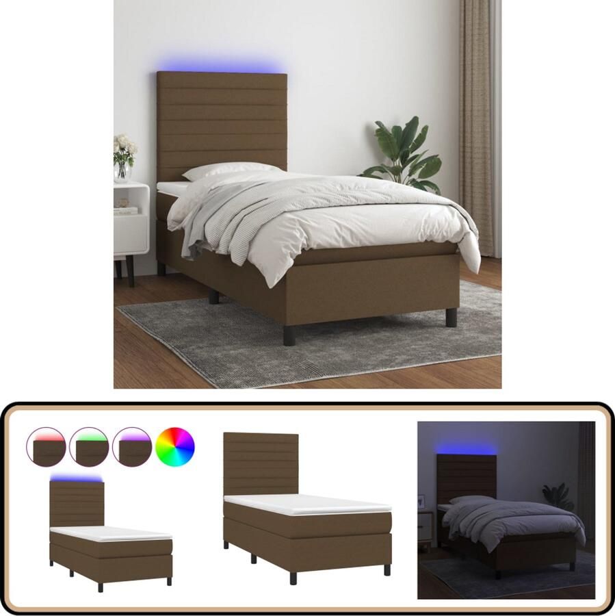 VidaXL Boxspring met LED Donkerbruin 80x200 cm Boxspring Led Boxspring Met Led Verstelbare Hoofdbord Pocketvering Matras