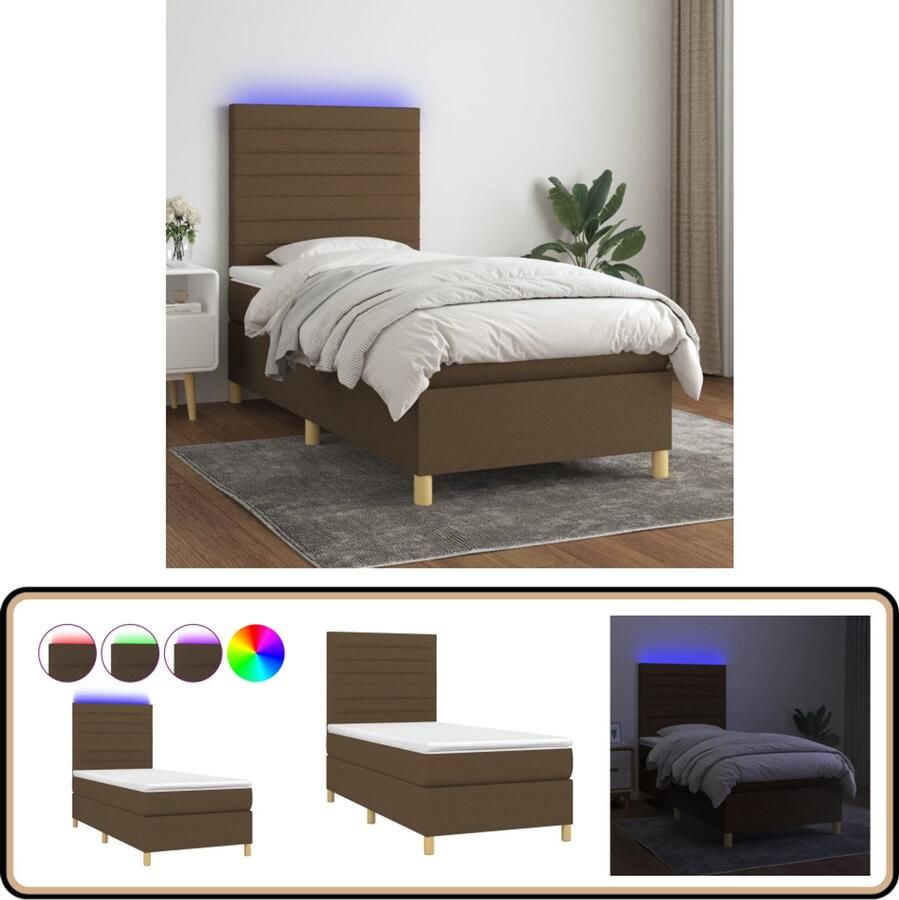 VidaXL Boxspring met LED donkerbruin 90x190 cm Boxspring Bed Donkere Kleuren Led Verlichting Pocketed Veren Matras Slaapcomfort