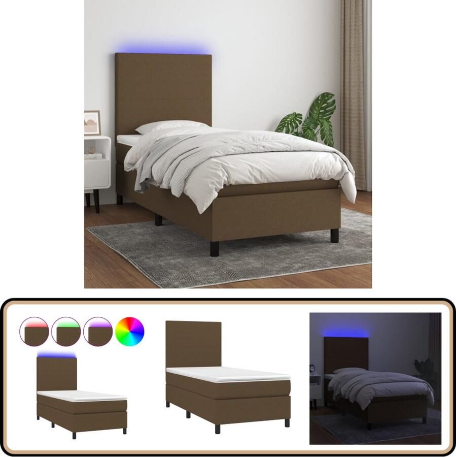 VidaXL Boxspring met LED Donkerbruin 90x190 cm Boxspring Donkere Bruine Boxspring Led Boxspring Pocketveer Matras Boxspring Met Led