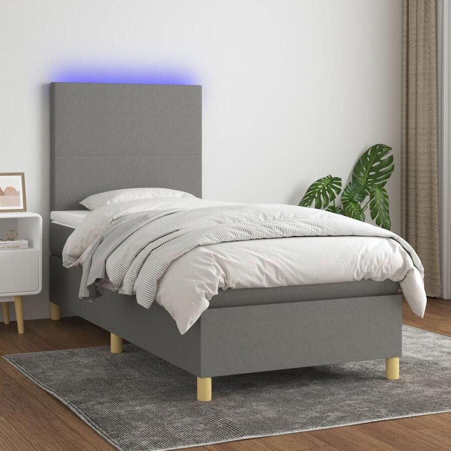 VidaXL Boxspring met LED Donkergrijs 100x200 cm Boxspring Led Bed Boxspring Met Led Donkere Grijze Boxspring Tweepersoons Boxspring Pocketed Spring Mattress Adjustable Headboard - Foto 3