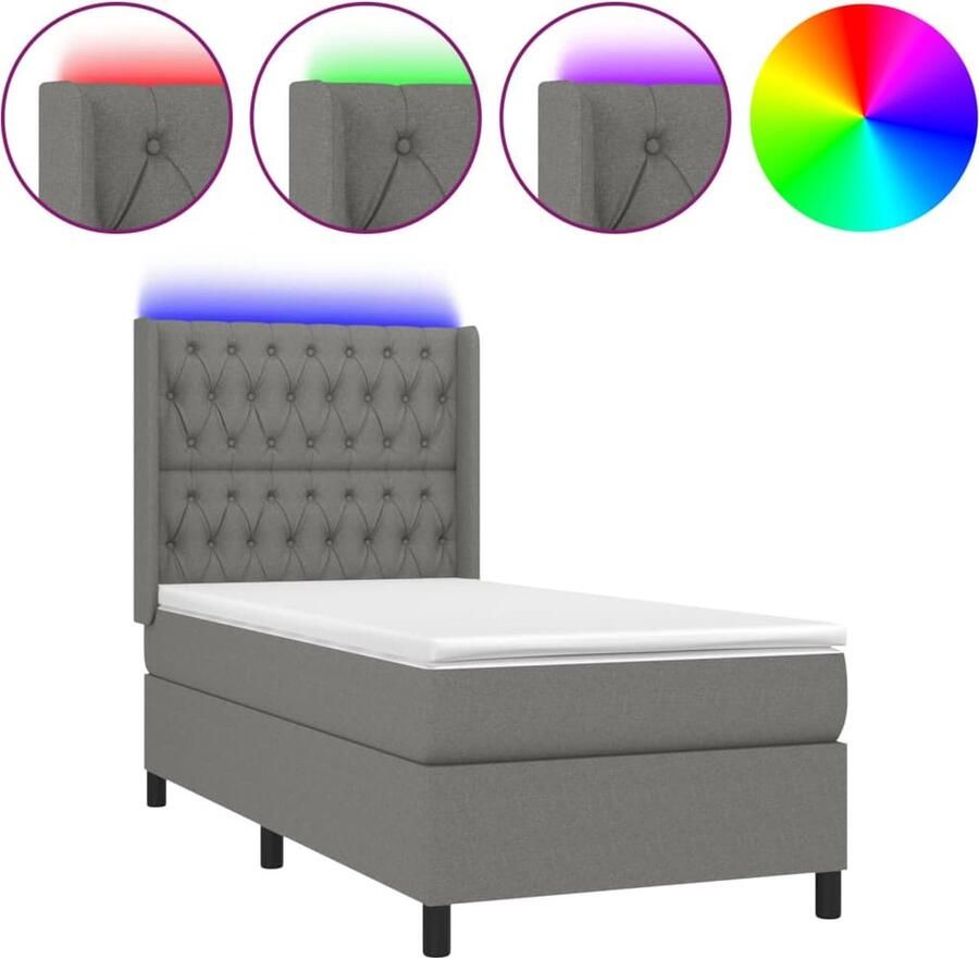 VidaXL Boxspring 90x190 cm Met matras en LED Boxspring Donkere Kleuren Led Verlichting Tweepersoonsbed Pocketed Veren Matras Hoofdbord Frame - Foto 2